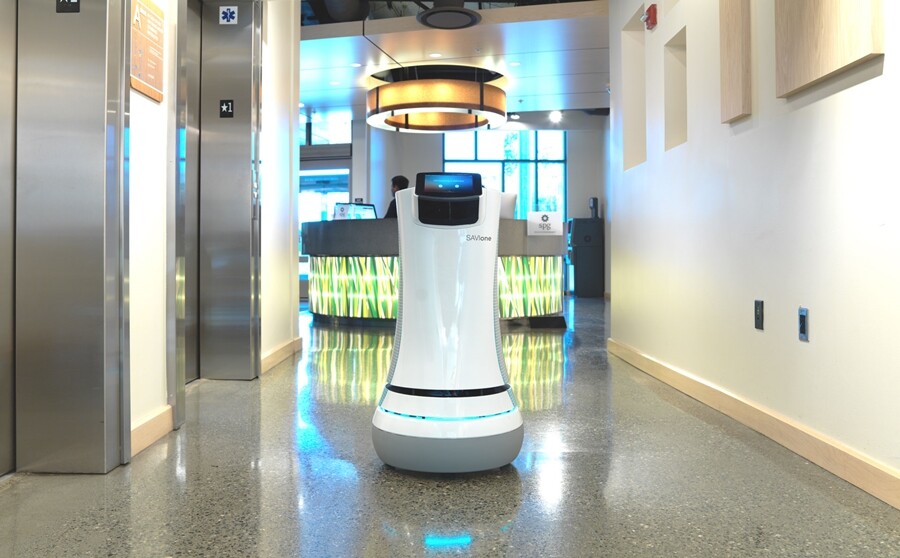 SaviOne can find its way to a hotel room autonomously and then instructs a guest on how to retrieve an item from its compartment