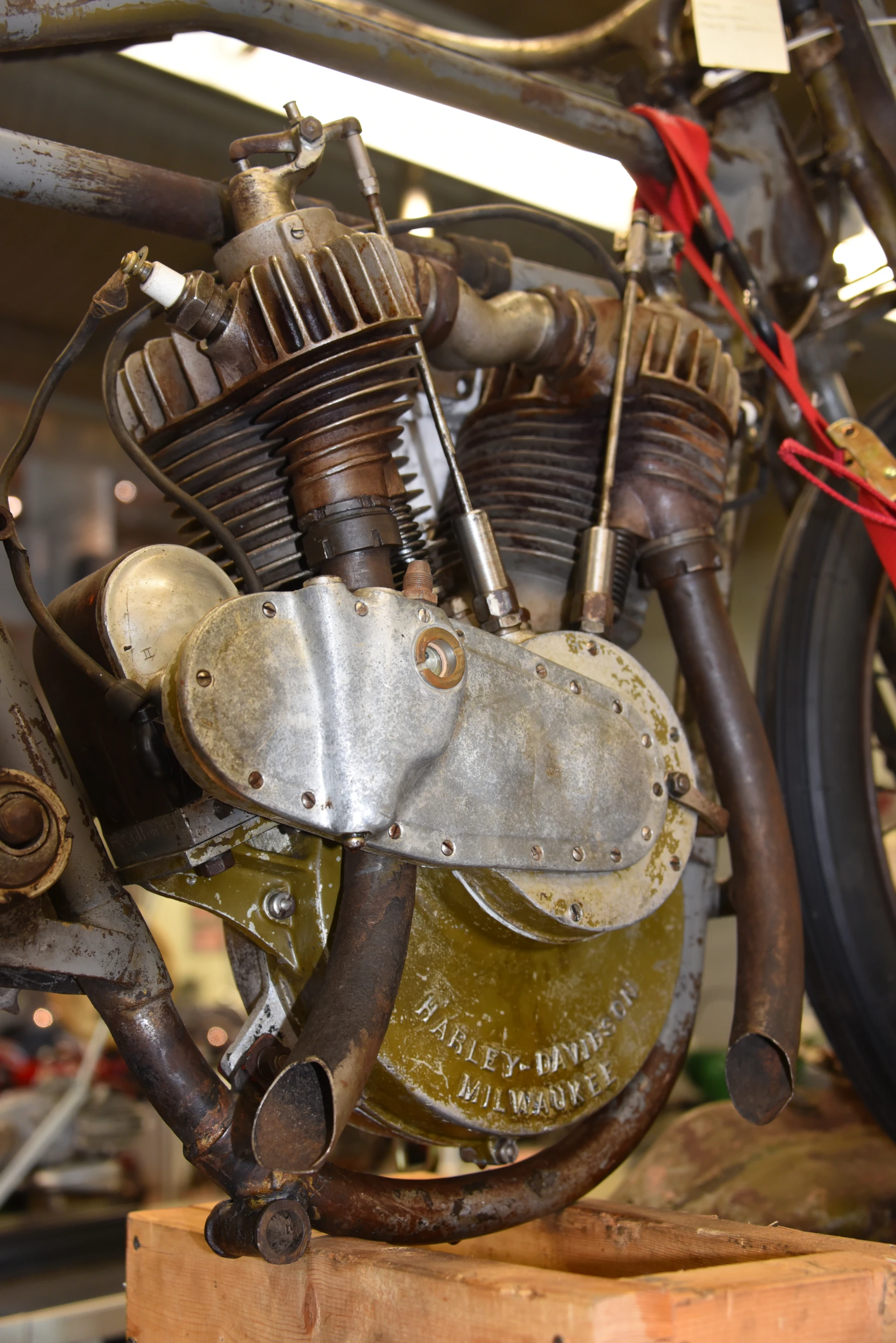 Vintage Harley Davidson racer, being reassembled without restoration
