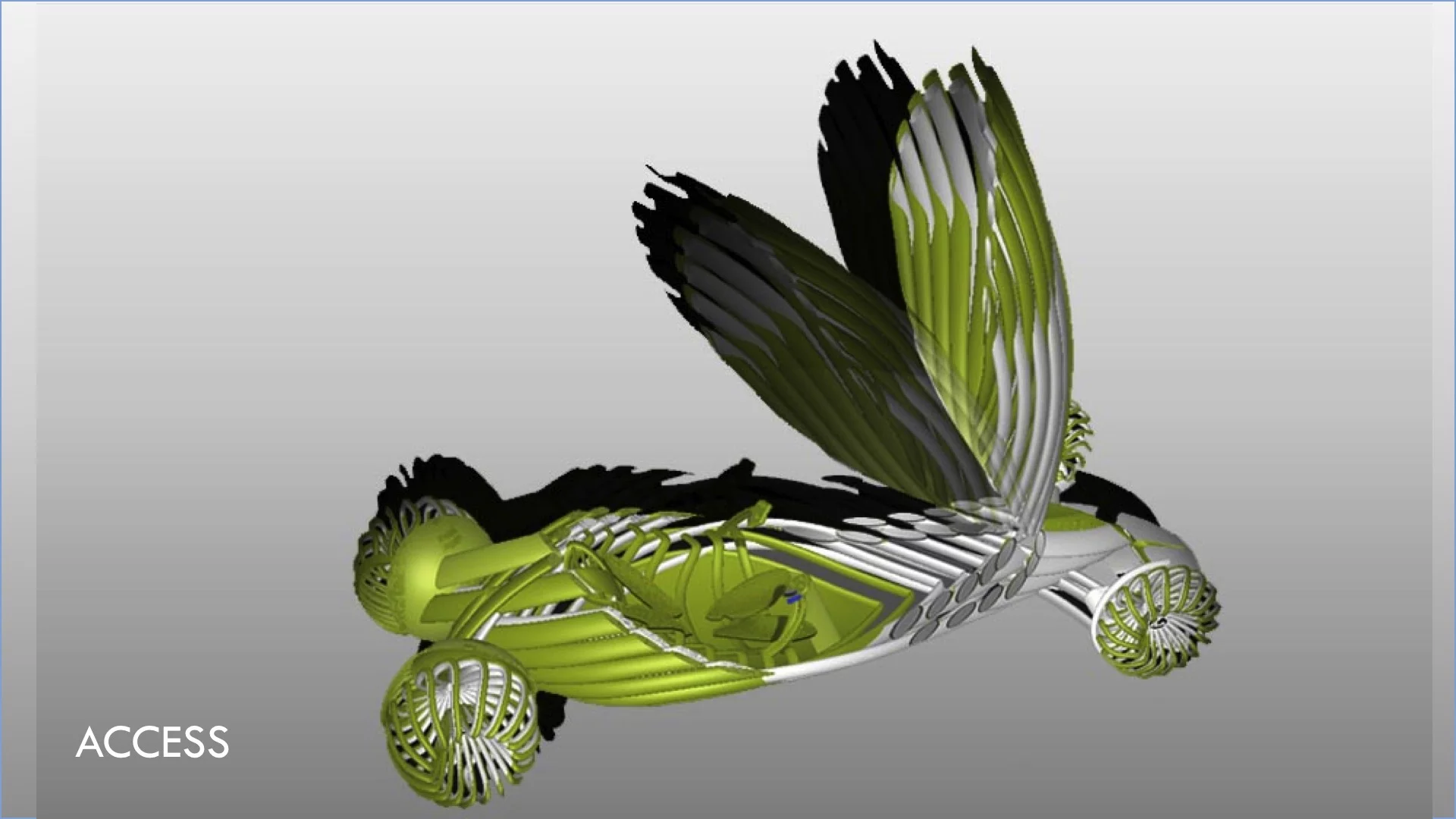 The Changfeng Motor Corporation entry for the 2013 LA Auto Show Design Challenge "resembles a grasshopper, capable of running, jumping, climbing, swimming and also the ability to squeeze between narrow openings"