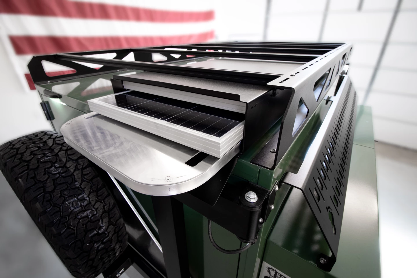 The Squatch Box is sized to hold two solar panels and a camping table