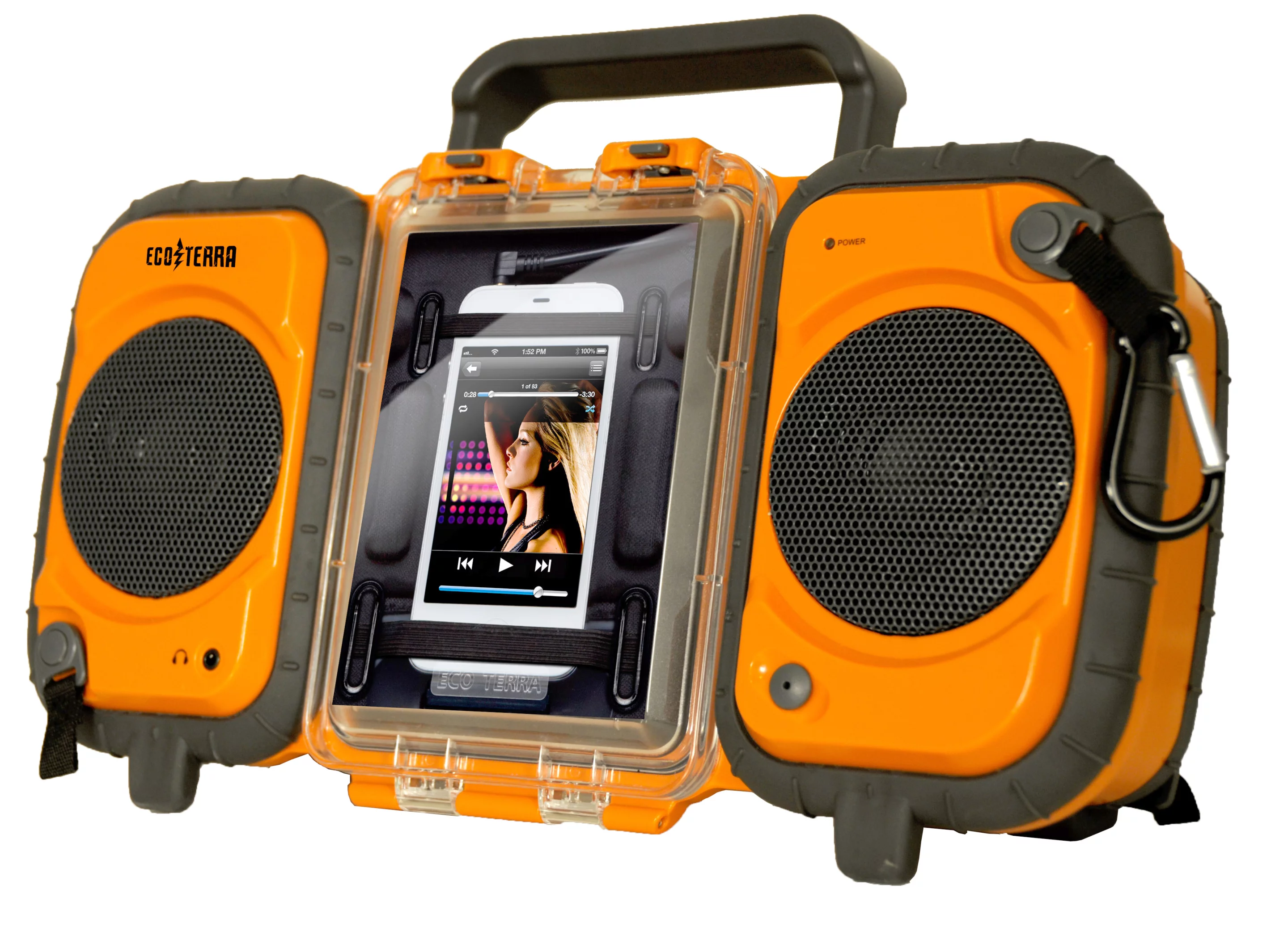 The Eco Terra's polycarbonate outer shell has rubberized impact bumpers and it features a clear waterproof compartment to the front and middle where the smartphone or media player is placed