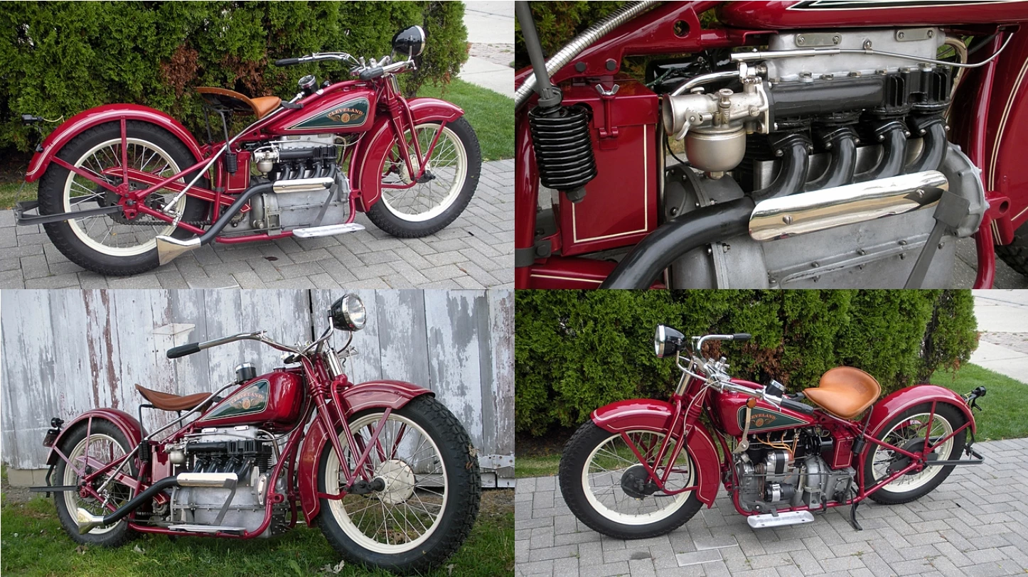 Mecum Lot F141 is a 1929 Cleveland Tornado, the final incarnation of the Cleveland four before the company went into bankruptcy in the months following the Wall Street Crash of 1929. Cleveland is best known for it's four cylinder bikes but in becoming the most valuable example of the marque ever sold at auction, it displaces on of Cleveland's 220 cc two-stroke singles. The 1919 Cleveland 13.5ci which was sold by Bonhams for $93,600 in 2007, had been restored by Kennie "Von Dutch" Howard in the early 1970s for the Brucker family's famous 'Movie World Cars of the Stars' museum in Buena Park, California.