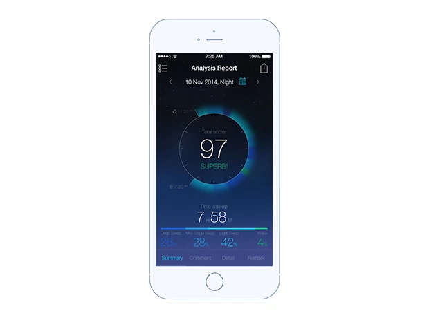 The free Sleepace app provides a sleep score