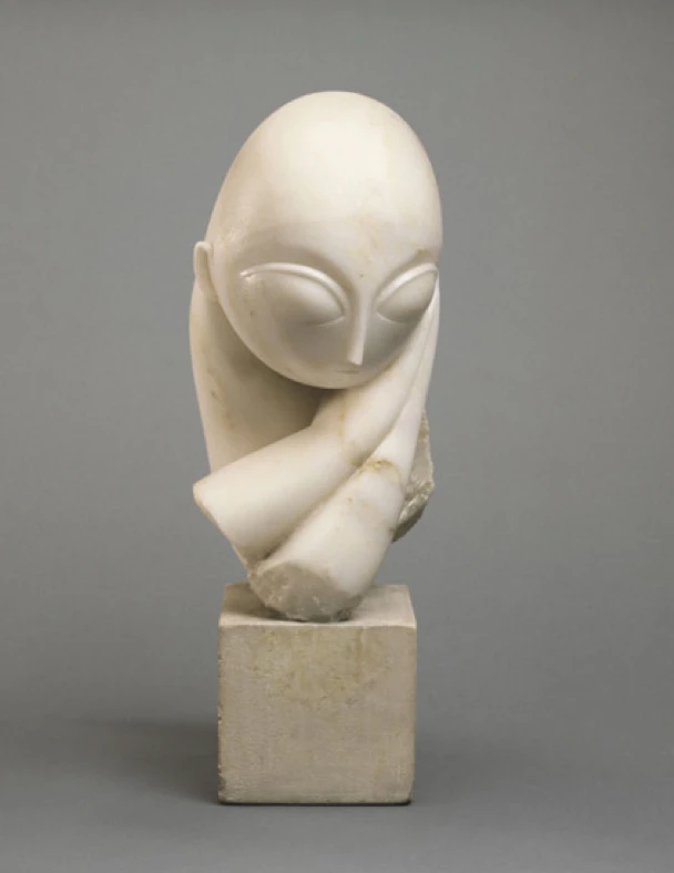 Constantin Brâncuși's Portrait of Mlle Pogany with its limestone pedestal