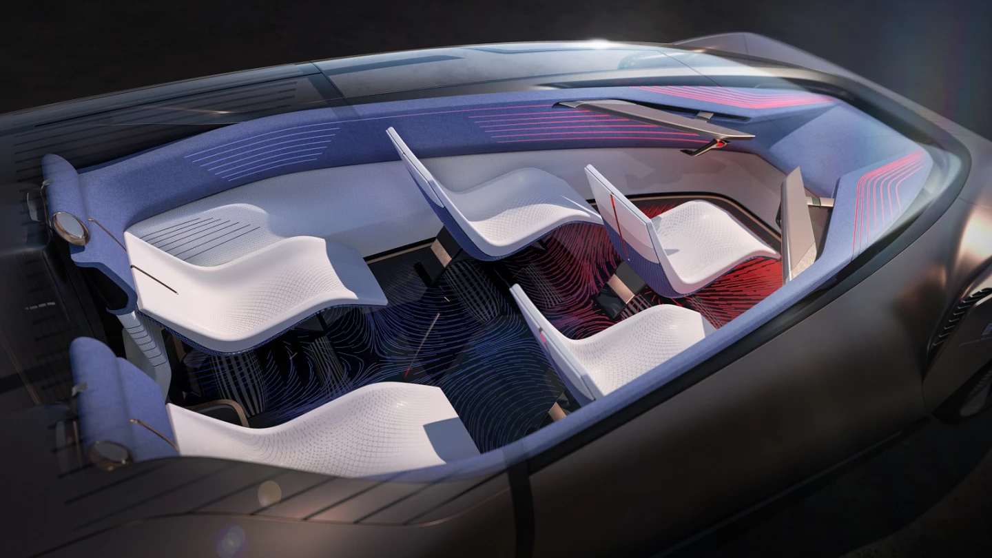The Teorema interior features a unique three-row layout
