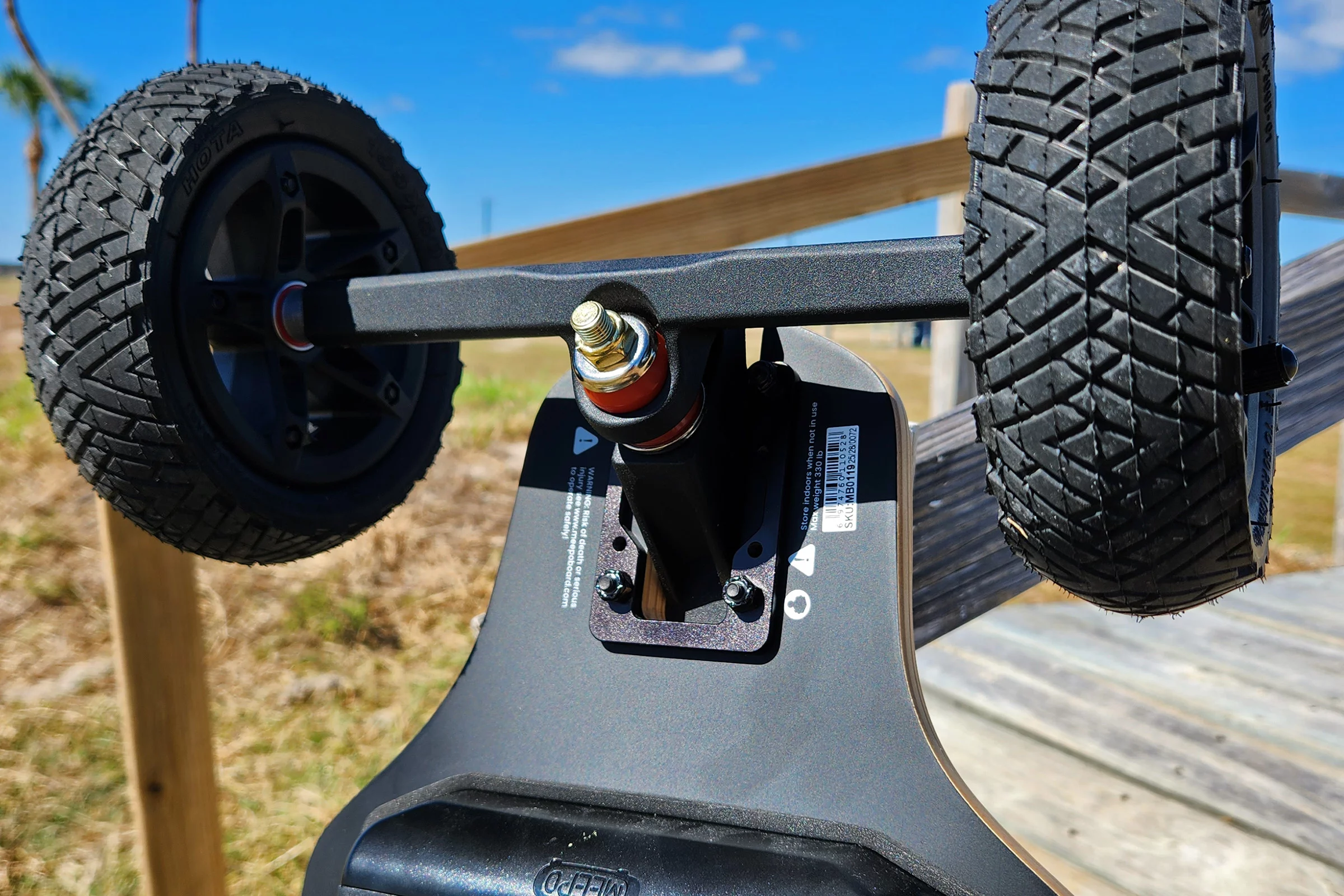 The traditional single kingpin truck up front makes for a stable, but not all that carvy of a ride