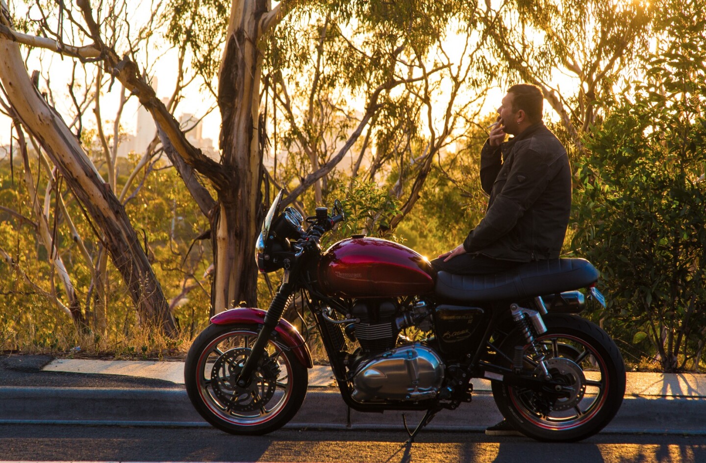 It's sunset wherever Tunch and his 08 Bonnie go. Not pictured: grinder sparks.