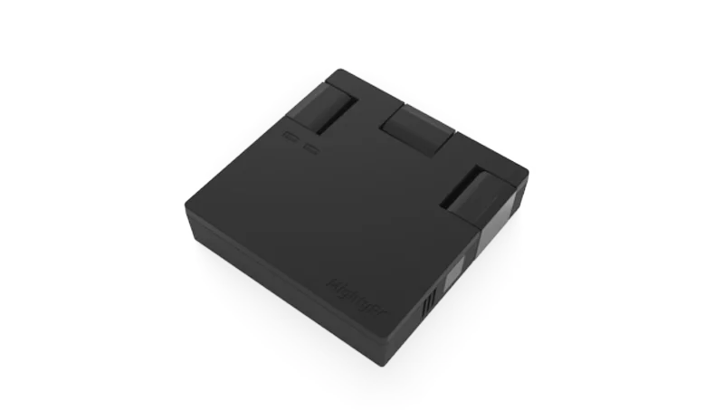 The MightyRC system is made up of a a box measuring 80 x 80 x 18 mm (3.1 x 3.1 x.7 in) and a companion smartphone app