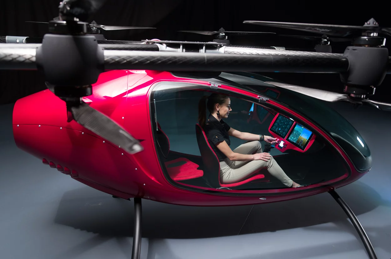 The range of the Passenger Drone is claimed to be around 20 miles (32 km/h)