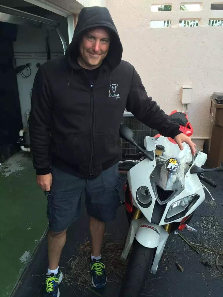 Greg White of Greg's Garage TV models a Bull-it Jeans hoodie