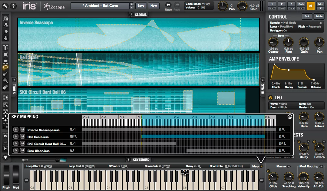 The sampling re-synthesizer also features intelligent root note detection that automatically maps imported audio across the keyboard