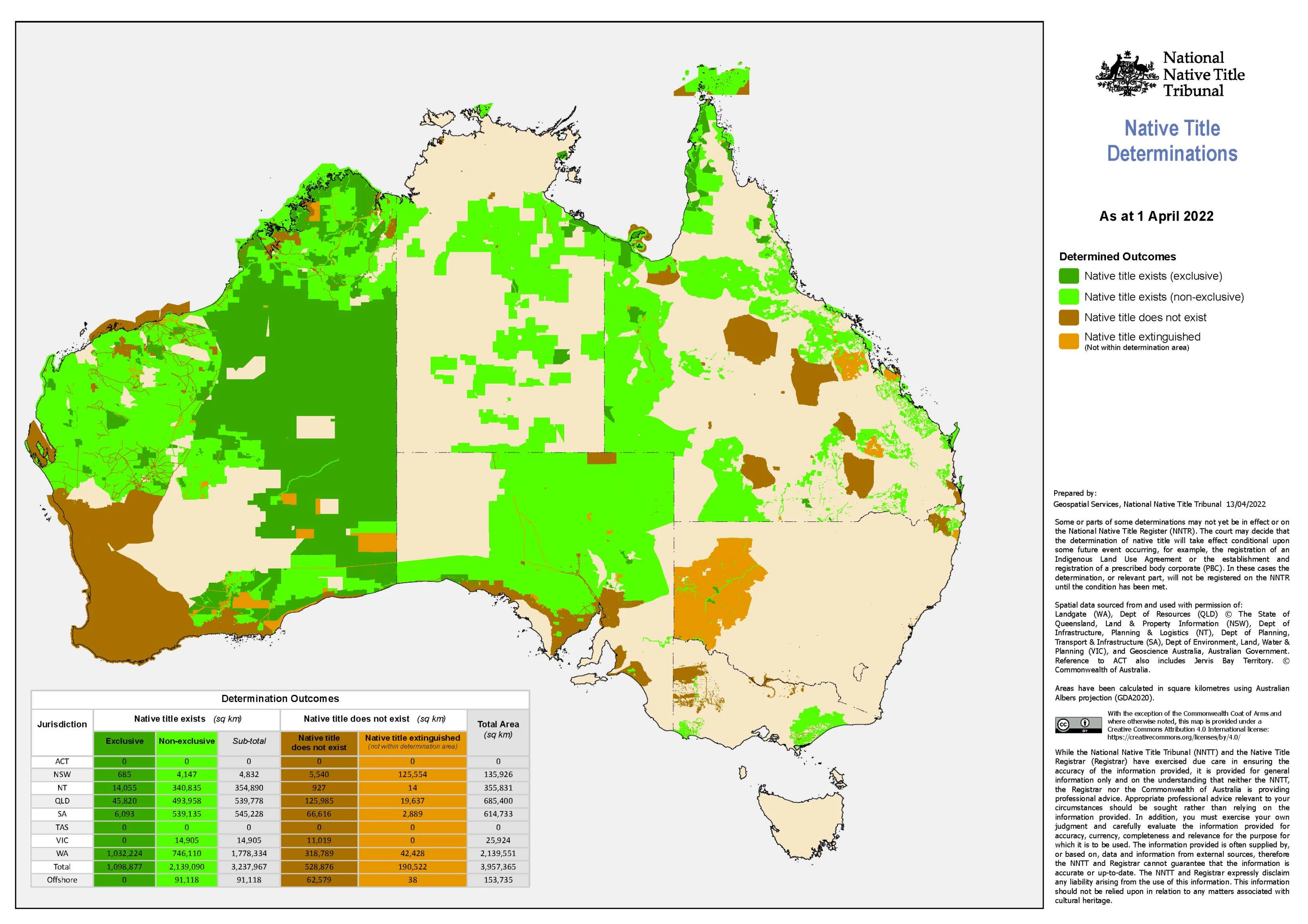 Australian Native Title determinations as at April 1, 2022
