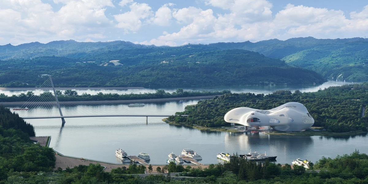 The Yichang Grand Theater's eye-catching exterior is designed to resemble liquid metal