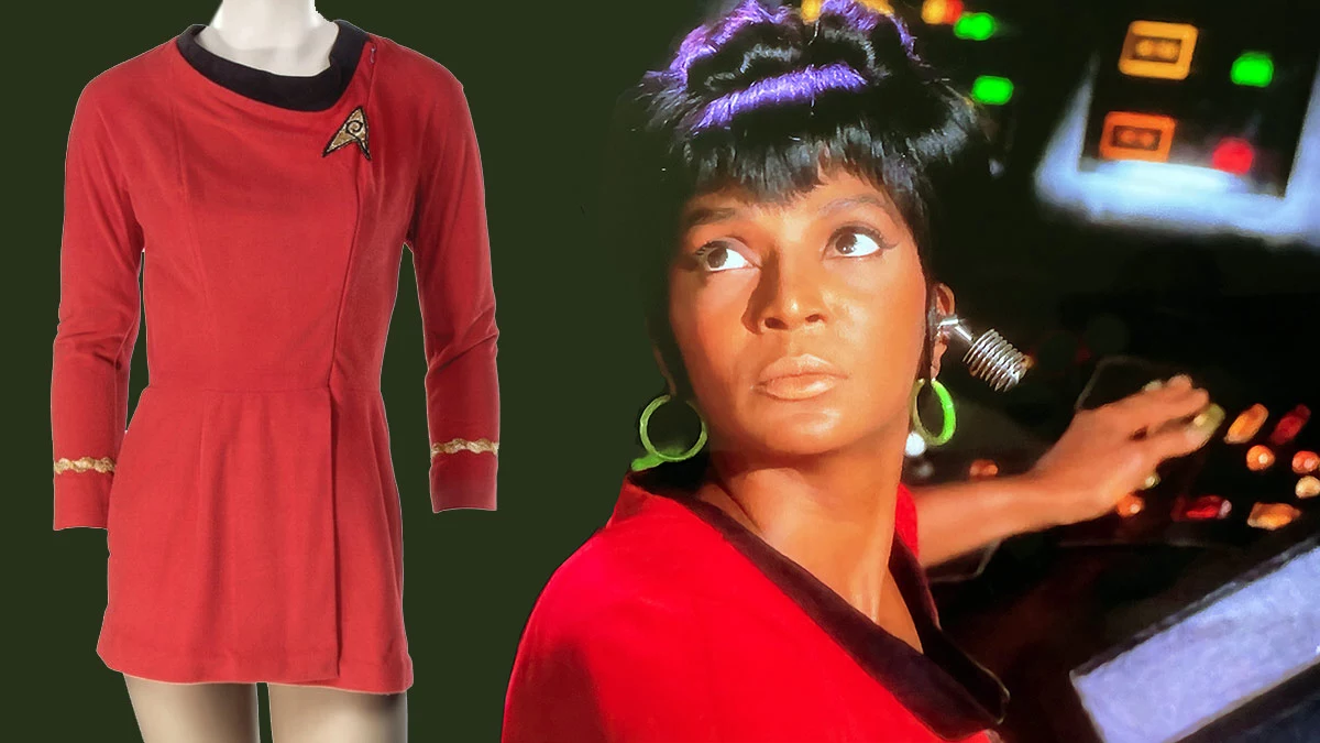 Lieutenant Uhura (Nichelle Nichols) was the leading female in Star Trek: The Original Series (Paramount TV, 1966-1969) and her Trek wardrobe has always sold well at auction. Indeed, the price her Starfleet uniform sold for puts her in the same category of female clothing auction prices as Princess Diana, Audrey Hepburn and Elizabeth Taylor.