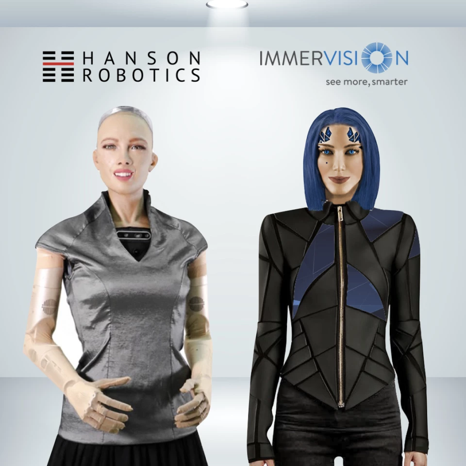 Sophia, on the left, and Joyce, on the right, will share technologies as part of a new partnership between the two robotics companies