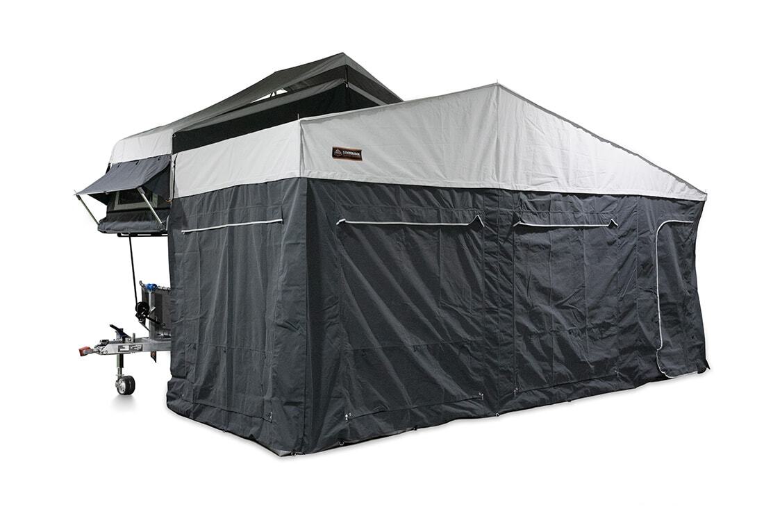 Lumberjack's hardedged teardrop trailer folds into a tiny cabin