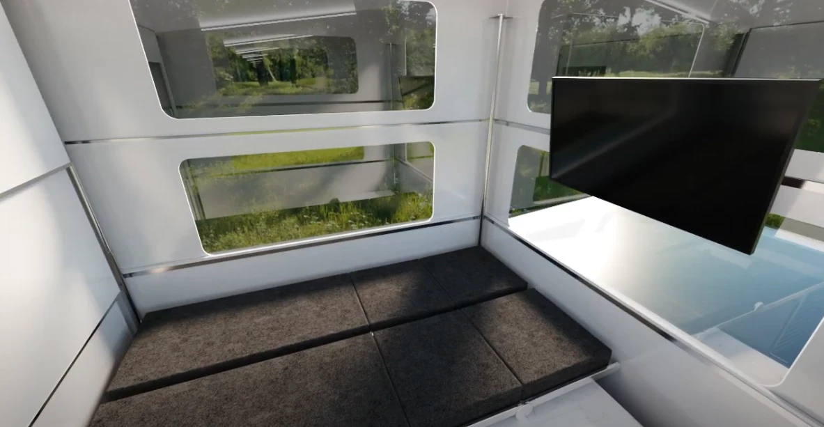 The two chairs convert into a bed