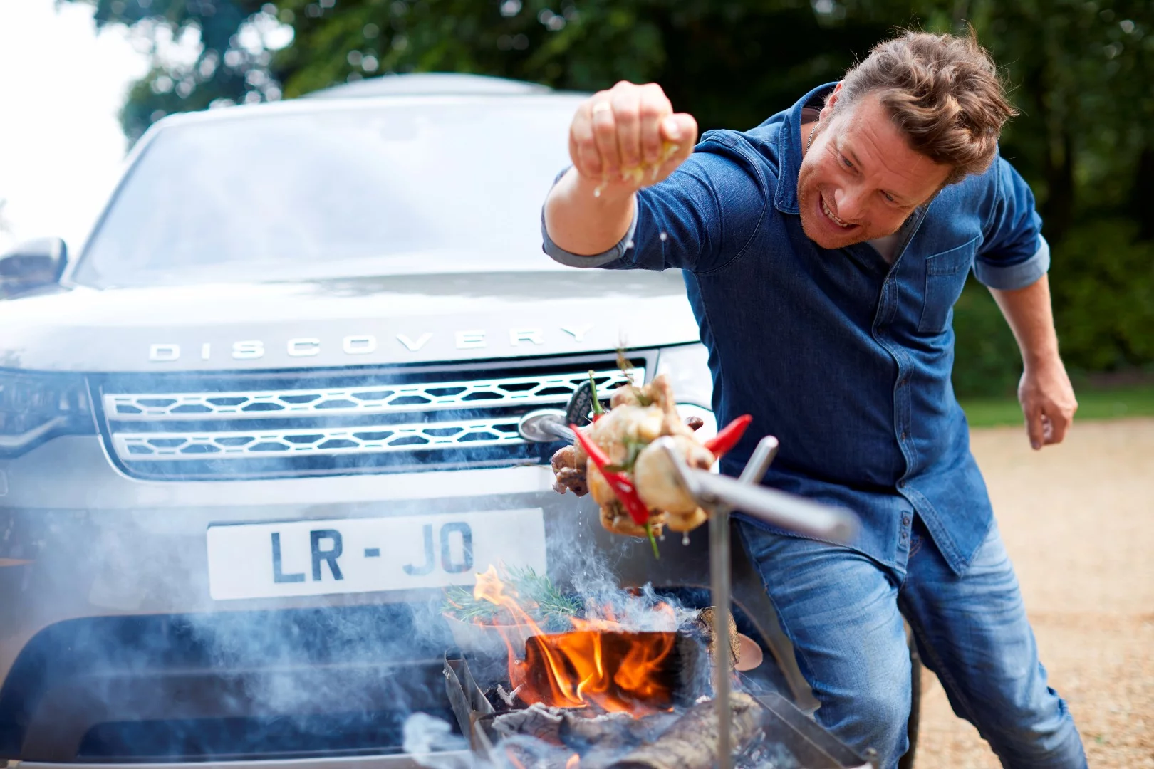 The rotisserie off the grill provides for serious open-fire cooking