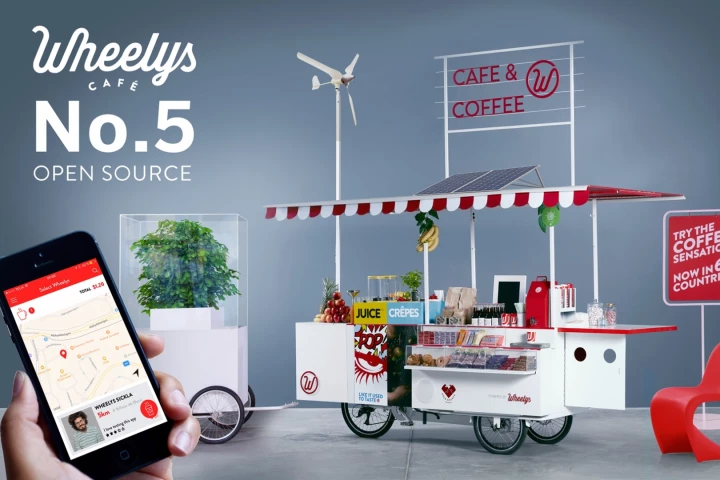 The Wheelys 5 bike is dubbed the "Open Source," because it can be tailored and adapted to the barista's requirements
