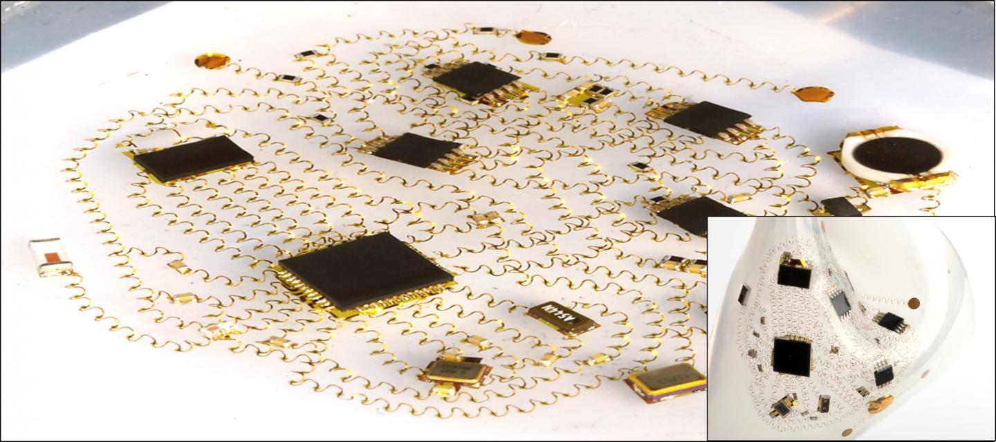 The coils and wires are configured in what is described as an unusual spider web pattern, which is designed to enable the extreme levels of stretchability and flexibility in any direction