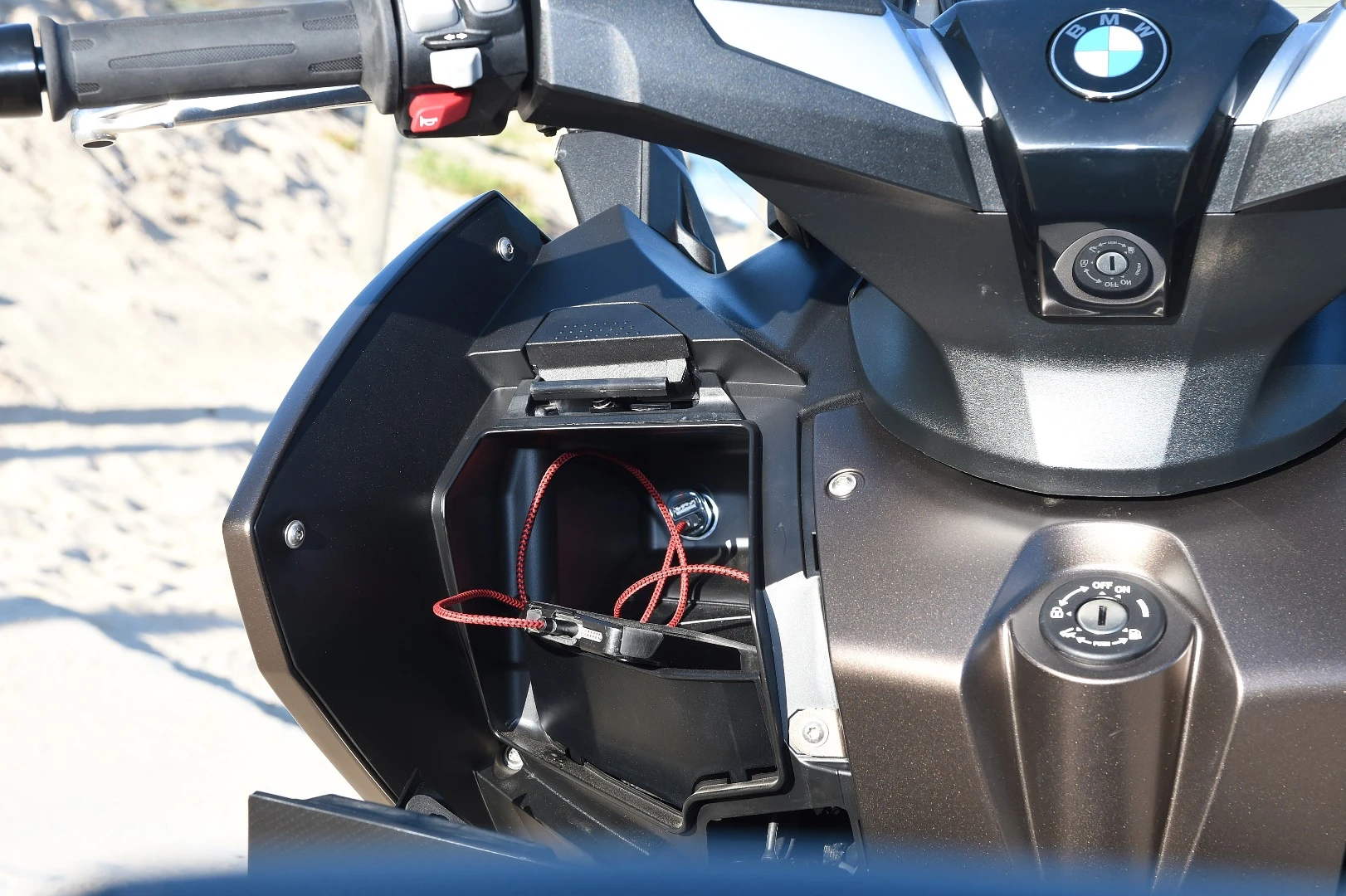 BMW's C650 GT: built in 12v power source let you charge your devices or power a GPS