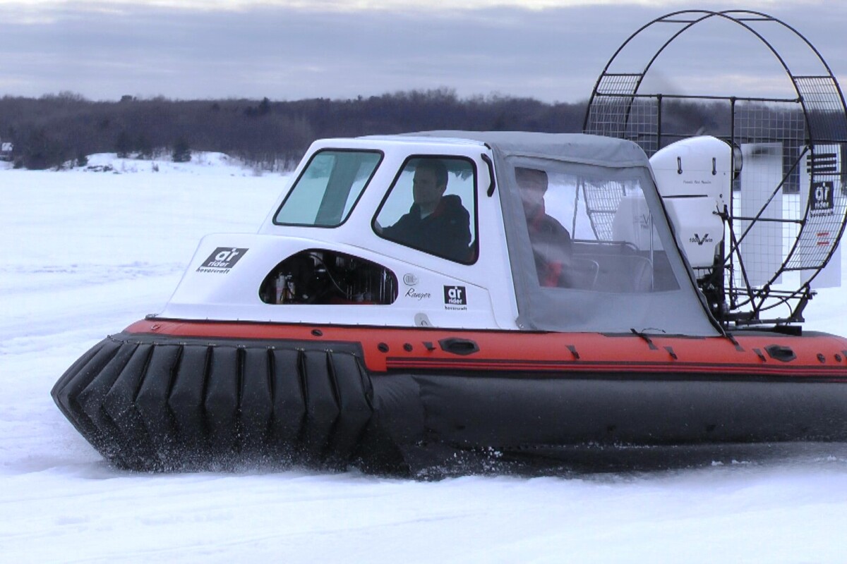 The AirRider hovercraft in snow conditions with weather canopy