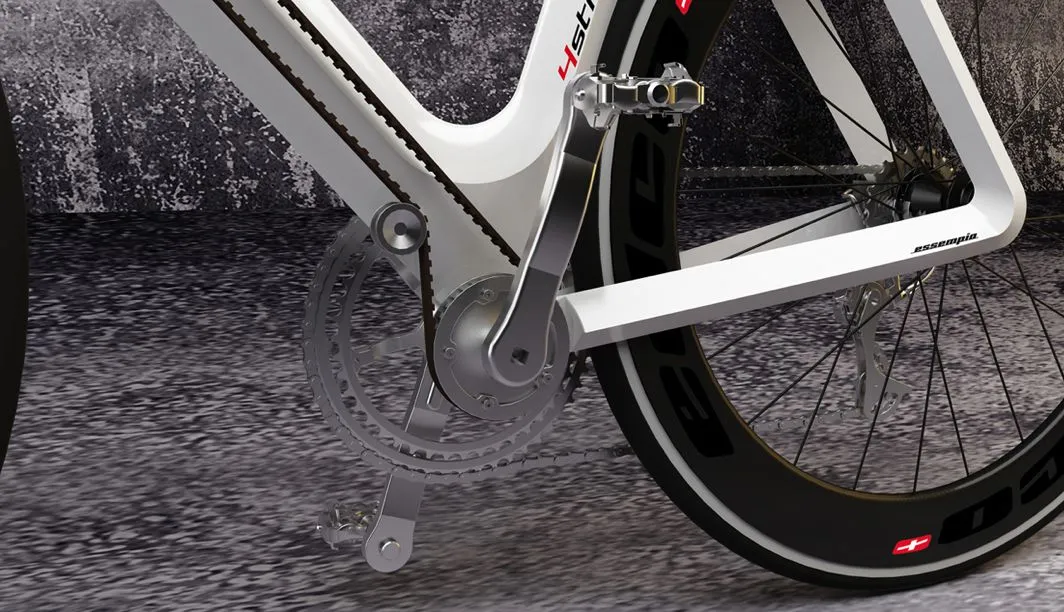 A belt drive runs from the 4StrikeBike’s handlebars down to the bottom bracket