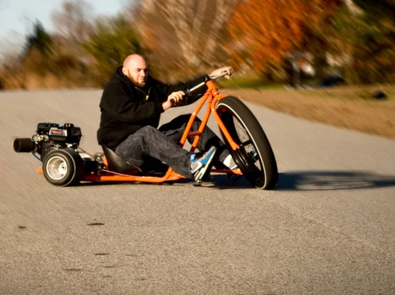 The Big Wheel drift trike uses a 6.5-hp motor, but upgrades are available