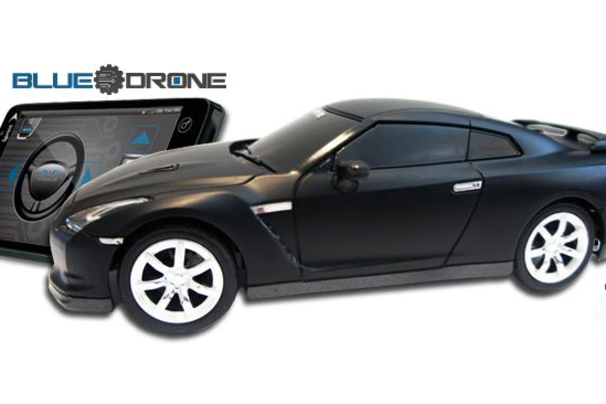 BlueDrone is an RC Nissan GT-R model controlled by an Android-based device via Bluetooth connectivity