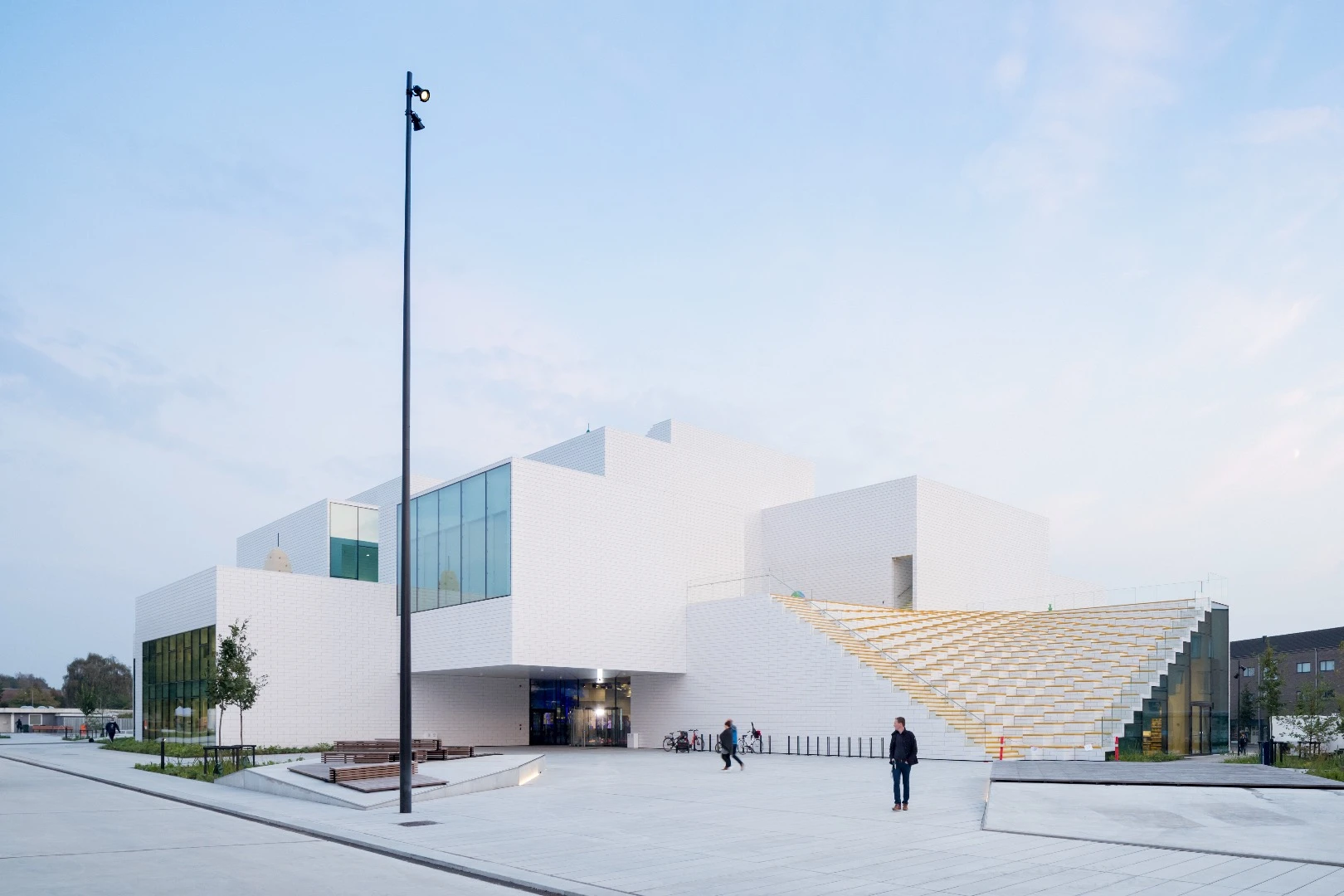 The Lego House rises to a height of 23 m (75 ft)