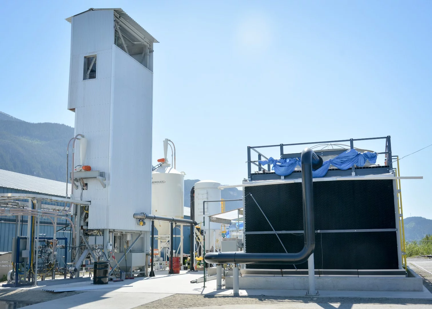 Carbon Engineering's pilot air contactor, constructed from the same set of cooling tower componentry and design philosophy that will be used at commercial scale