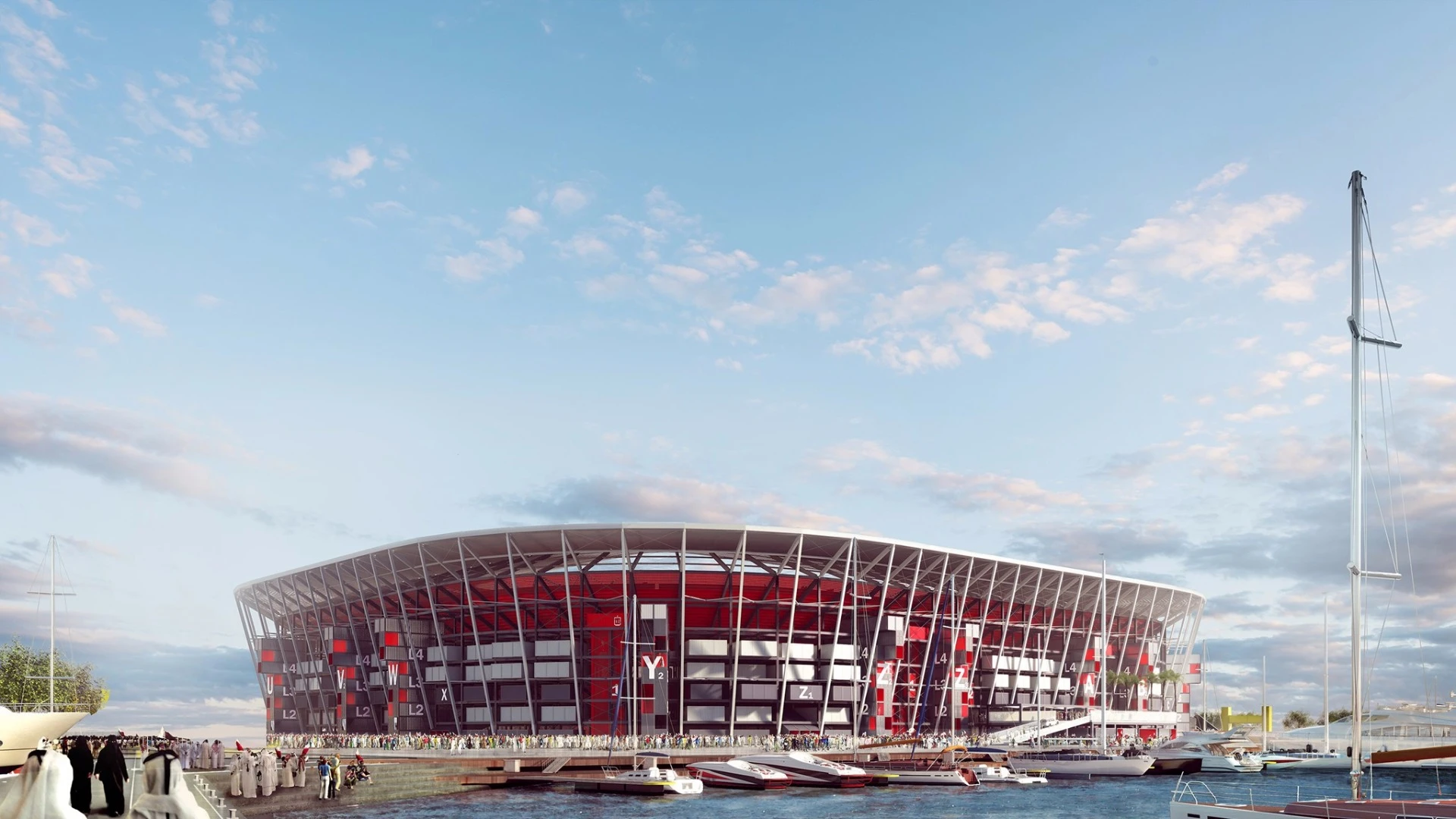 The Ras Abu Aboud Stadium will use shipping containers as its primary building blocks