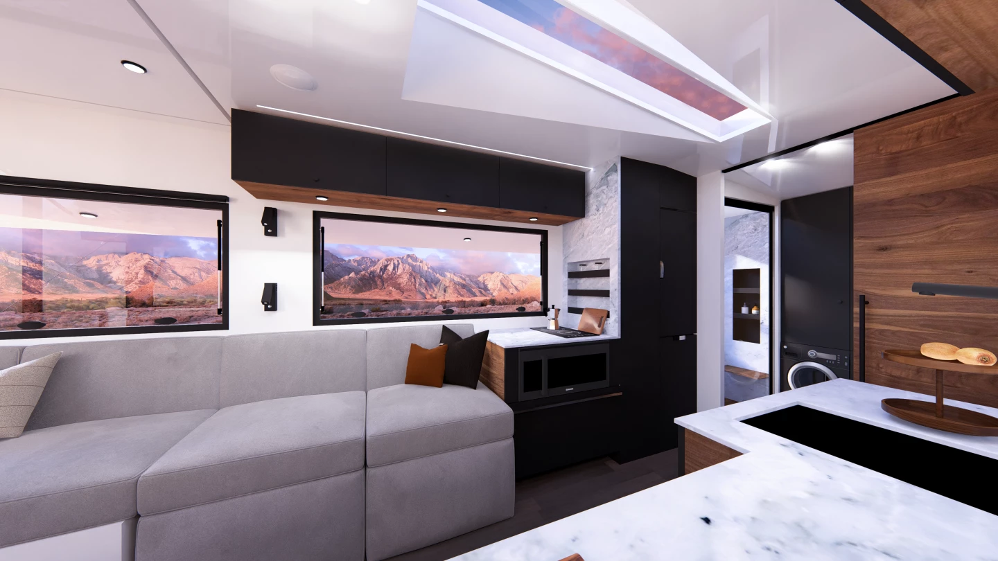 The split kitchen offers planty of space for food preparation, cooking and plating