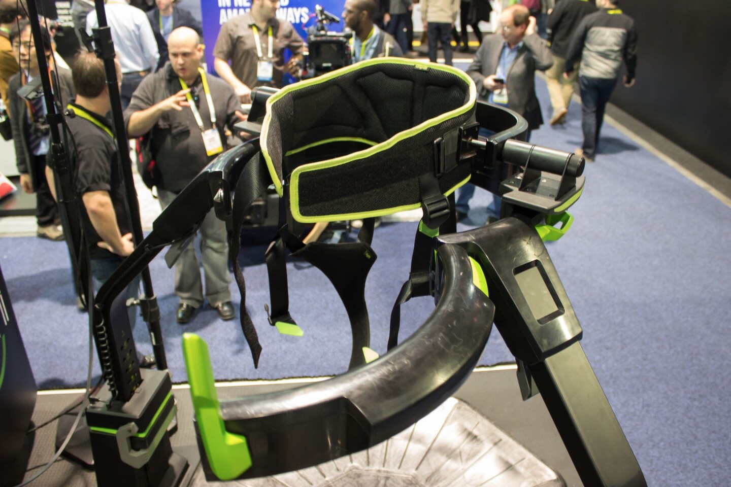 The Virtuix Omni VR treadmill, a well-meaning but "not there yet" implementation of one potential solution to virtual movement