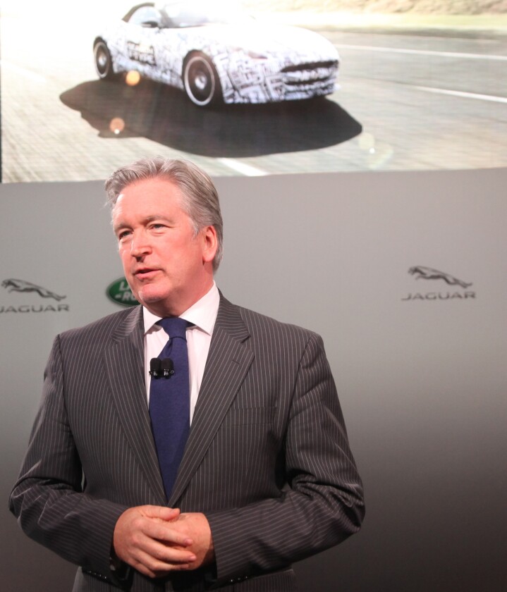 Jaguar's Global Brand Director, Adrian Hallmark, announces the F-Type in New York