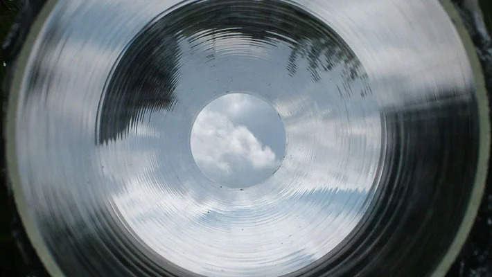 A view through one of Aeolus' mirror-polished stainless steel tubes