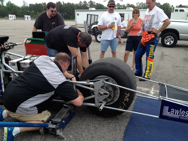 Damage was sustained to the huge rear tire during one of the record runs, but fortunately the team carried a spare