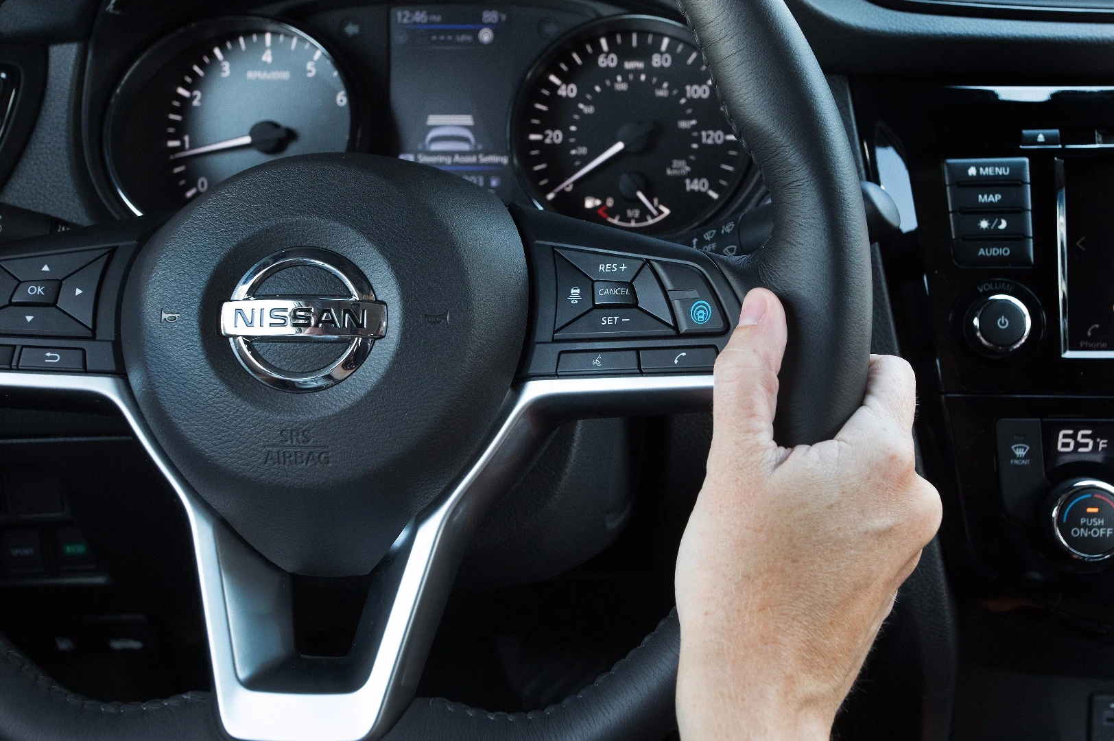 With ProPILOT Assist on, the driver is still required to hold the wheel of the Rogue in order for it to continue operating