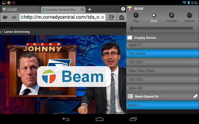 Select the TV device you want to stream to then tap the Beam overlay button