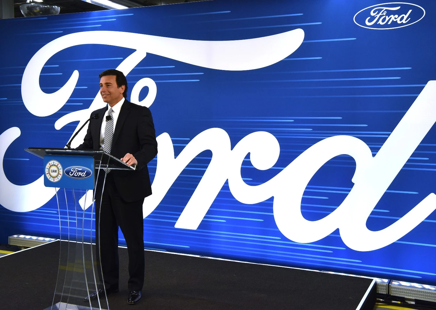 Ford president and CEO Mark Fields makes the announcement at the Flat Rock plant