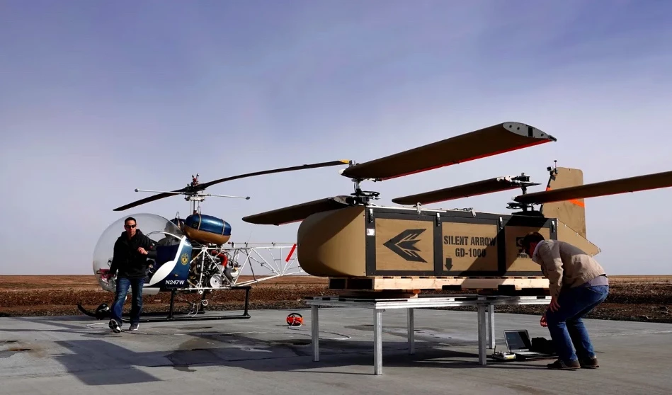 The Silent Arrow GD-2000 with its wings folded out – it can be transported by helicopter