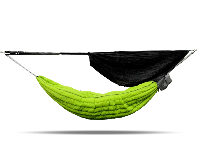 The Swayy Eira hammock comes with a rainfly that can be suspended from a ridge line above