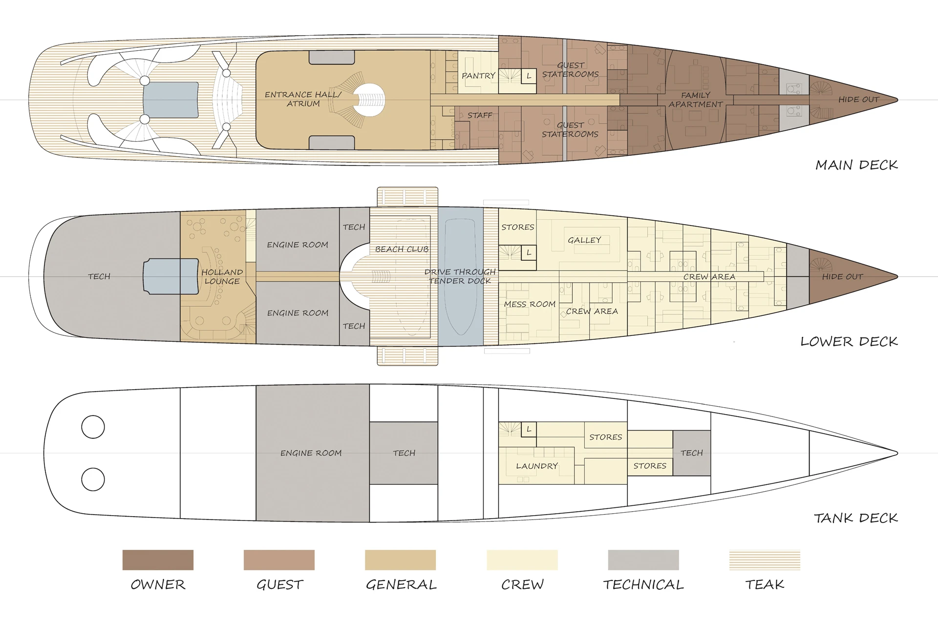 Plan of the lower decks of Feadship Royale