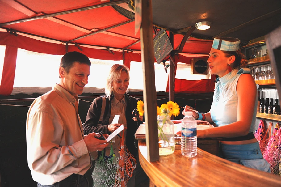 Guests check in at the solar-powered Wellness Center