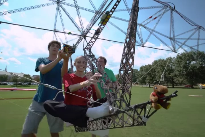 Michelle Mahon rides in the Solar Gamera, with Tyler DeGraw at the controls