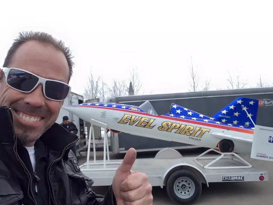 Rocket engineer Scott Truax with the Evel Spirit he hopes will complete his father's legacy