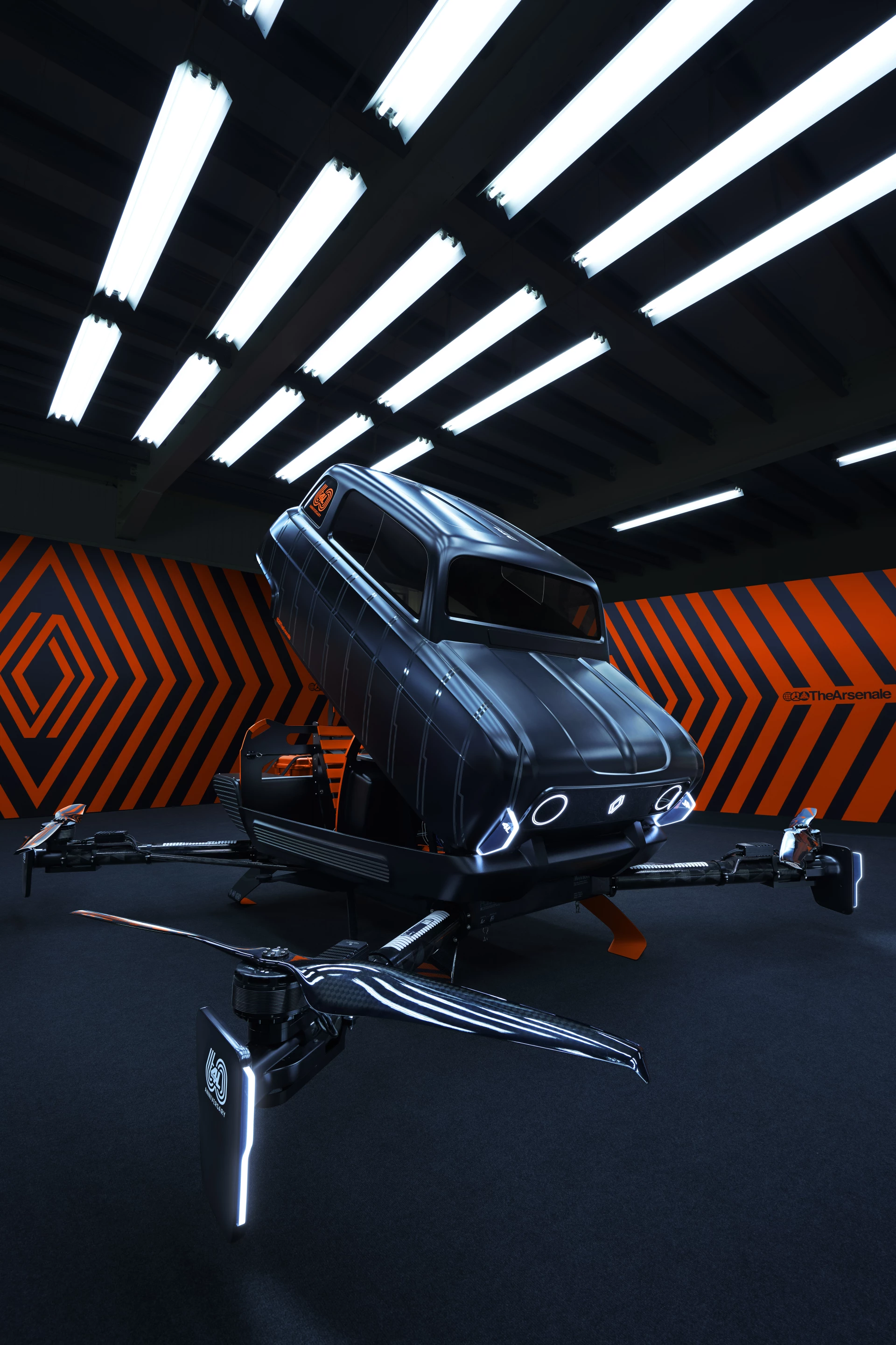 The Air4 concept is hinged at the front, and the driver/pilot gains access by lifting up the frame from the back