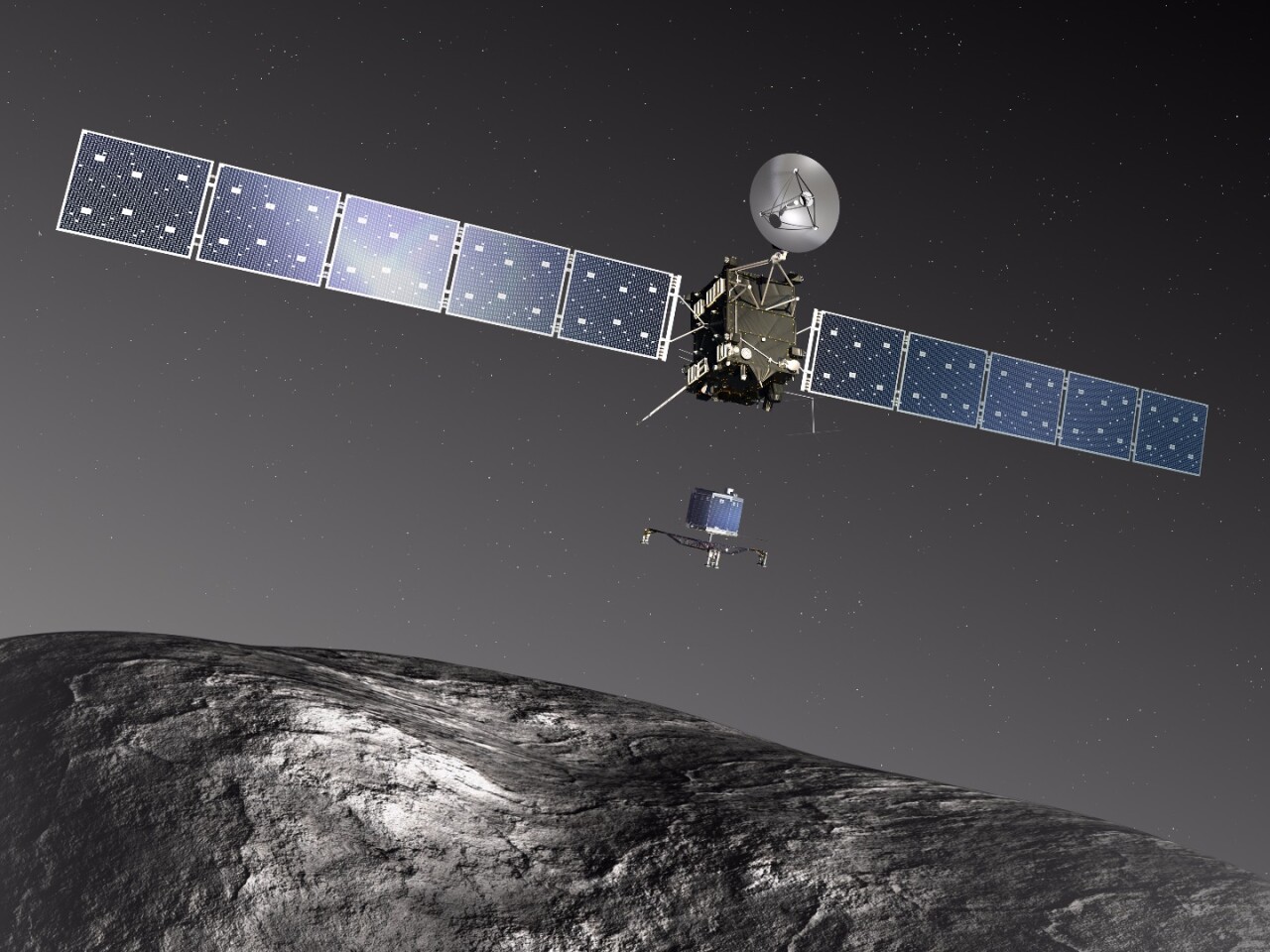 Artist's rendition of Rosetta and Philae at Comet 67/P