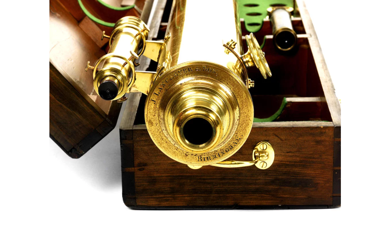 A 4 1/2-inch J. Lancaster & son brass refracting telescope on stand, English, Late 19th century