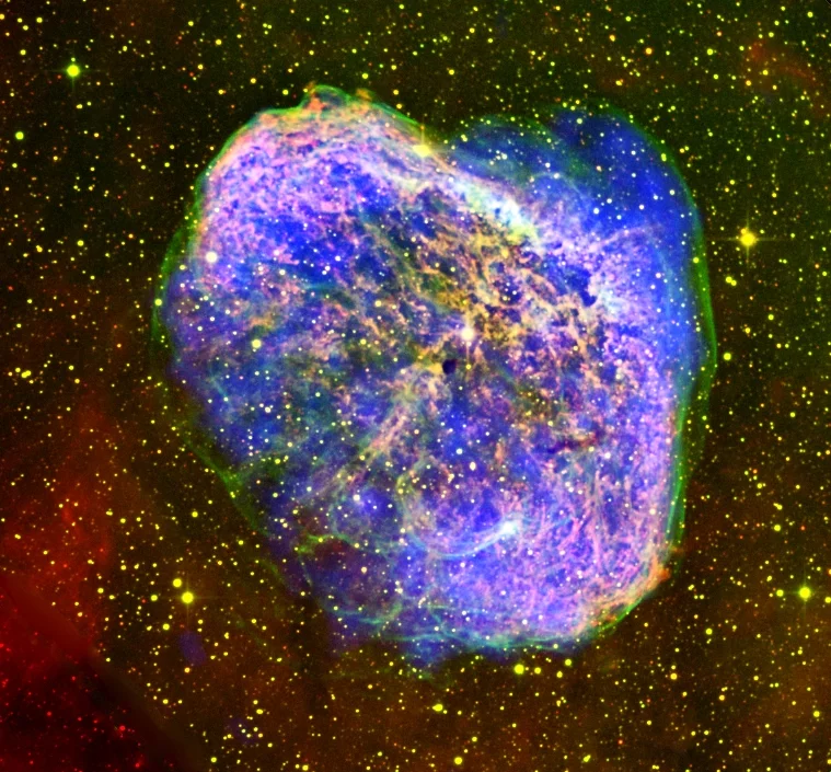 This dramatic image of the Crescent Nebula, snapped by the ESA’s XMM-Newton, shows a red giant star in the process of throwing off its outer layers of matter. The blue areas are X-ray emissions, while the green is oxygen.